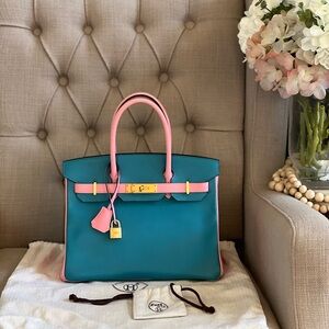 ❌SOLD❌Special order Birkin 30 Bleu Aztec Pink Sakura Chèvre leather BGHW